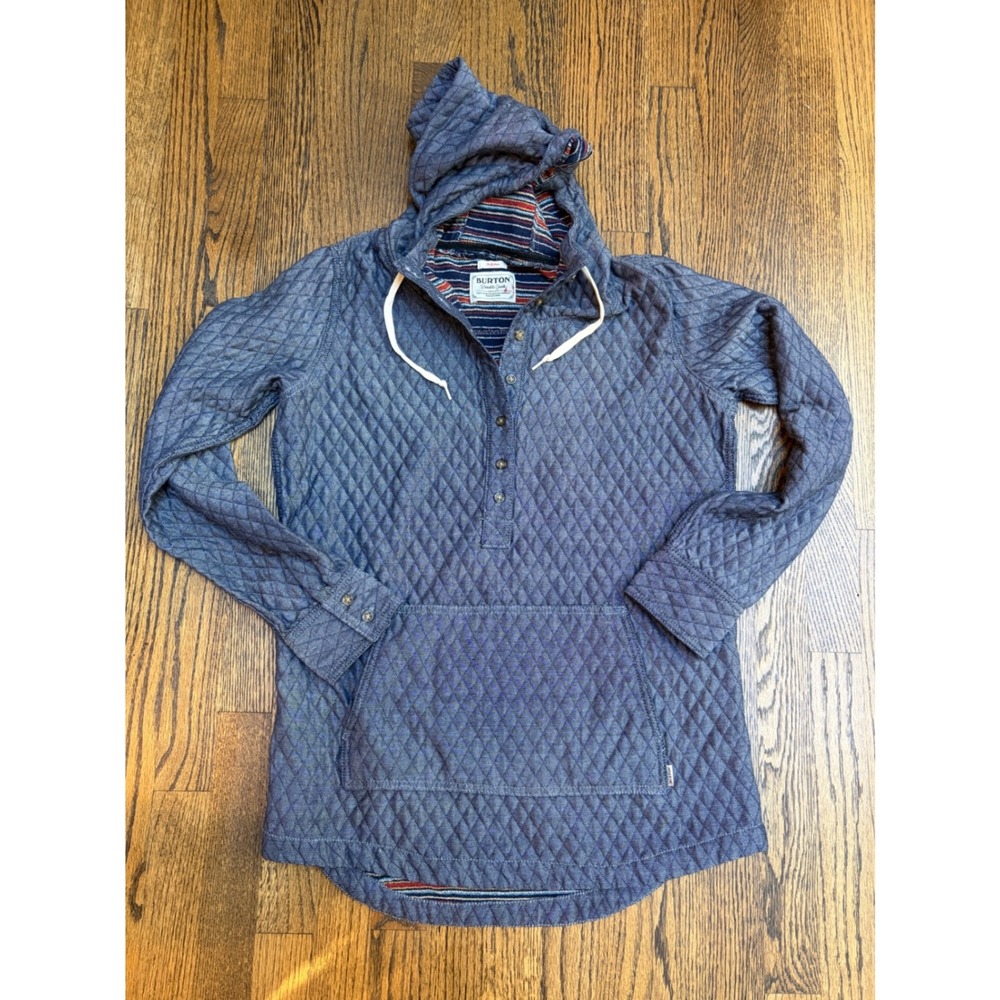 Burton Pullover Hoodie Medium Blue Quilted Striped Lining Gorpcore Cabincore